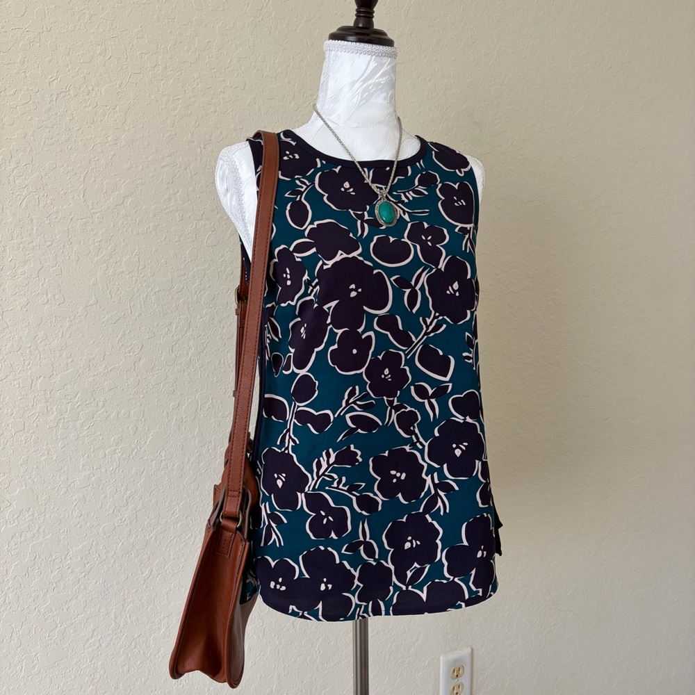 CAbi Warhol‎ Tank Teal Purple Abstract Sleeveless Blouse XS